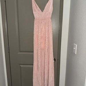 Pink Deep V Cut Maxi Dress